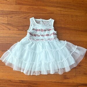 Zunie White Tulle Baby Dress with Pink Rose Embroidery